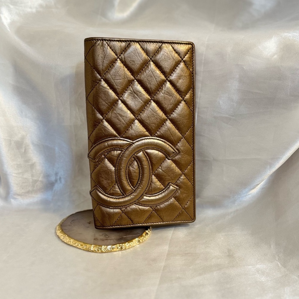 Chanel Cambon Bronze Gold CC Logo Long Wallet